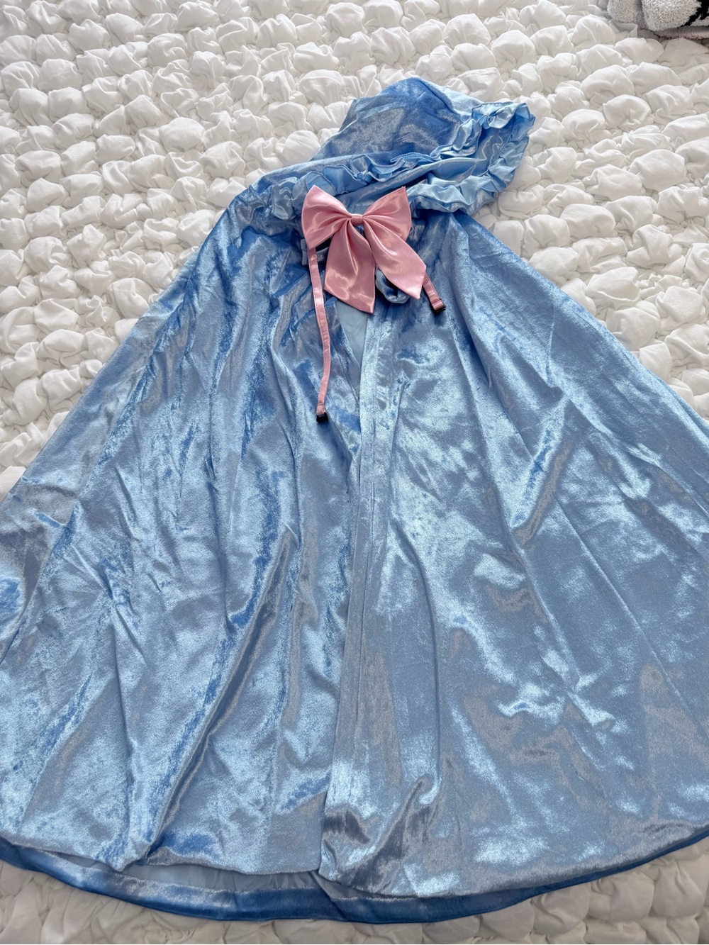 Fairy Godmother Blue Hooded Cape Cloak with Pink Bow